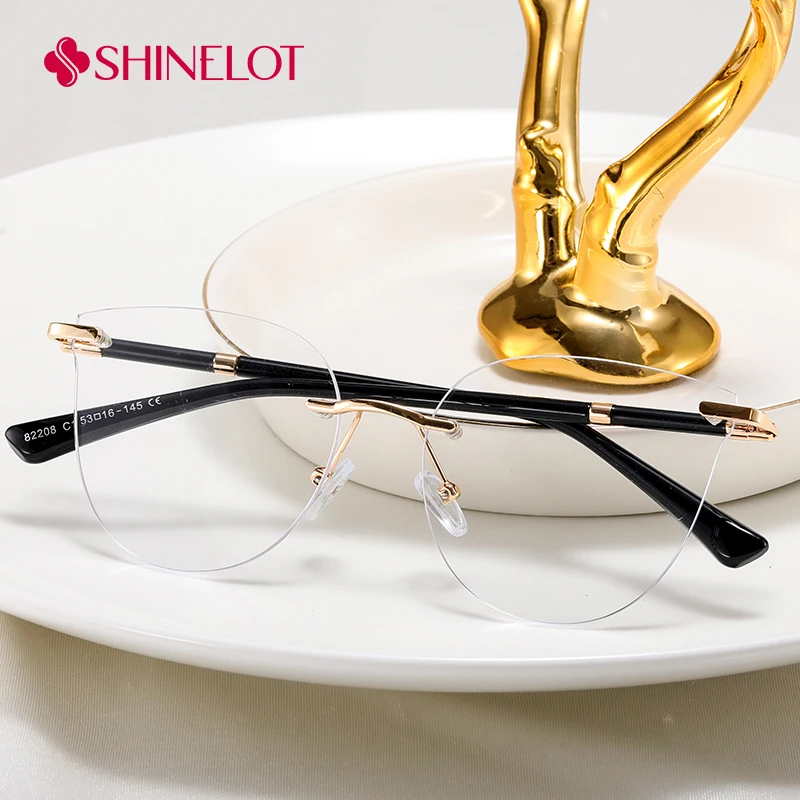 

82208 Light Luxury Rimless Women Optical Glasses Frame Cat Eye Frameless Eyeglasses Natural Style Novelty Birthday Eyewear