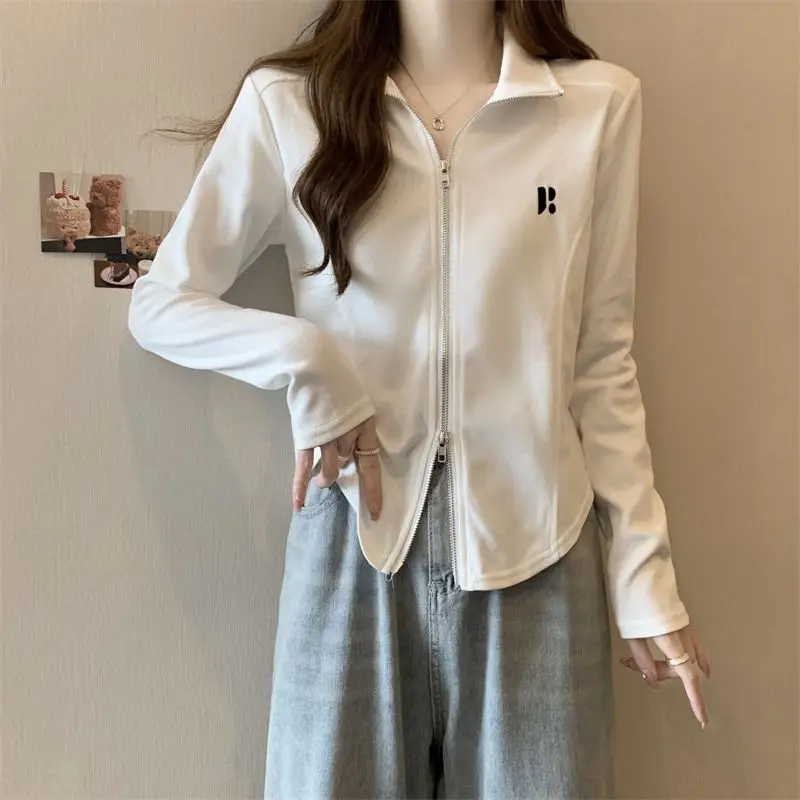 여성용 긴 소매 더블 지퍼 탑 루즈핏 슬림 셔츠 스타일리시한 젊은 캐주얼 블라우스 봄 가을 2026 신상품