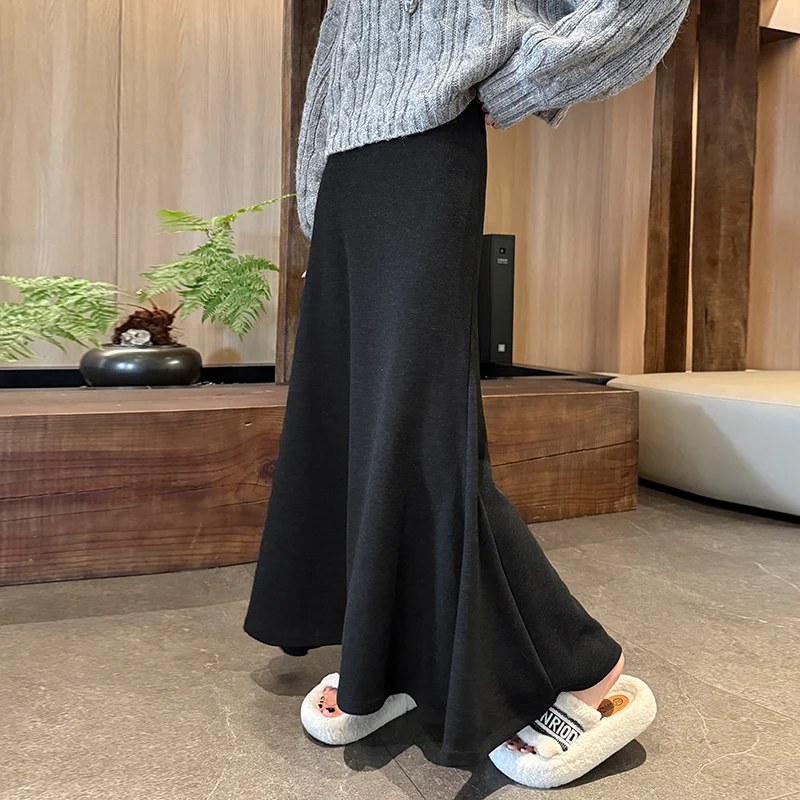 Chic Comfortable Trendy Retro A-Line One-Step Fish Tail Long Skirt Spring Autumn New Arrival Women's Casual Knitted Polyester...