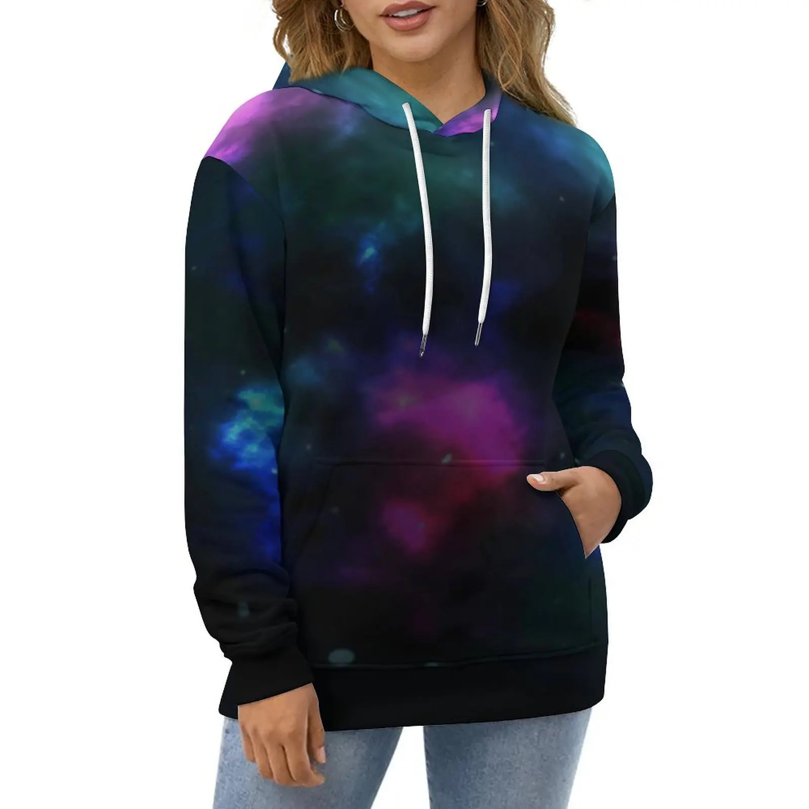 

Glowing Galaxy Casual Hoodies Cosmic Print Cute Graphic Loose Hoodie Winter Long-Sleeve Street Style Oversized Sweatshirts