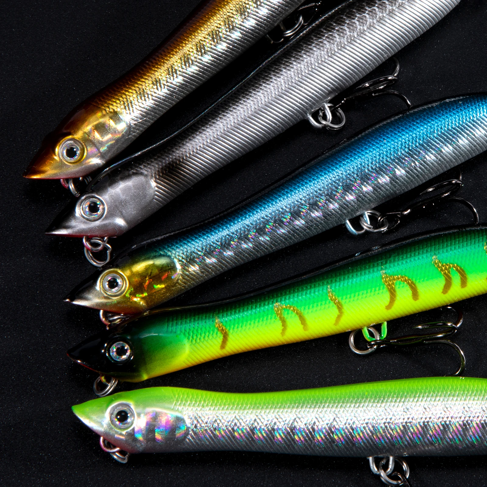 

5pcs Popper Hard Bait Surface Floating Fishing Lures Stickbait 84mm 6g Wobbler Laser Scale for Long Casting Saltwater Bass
