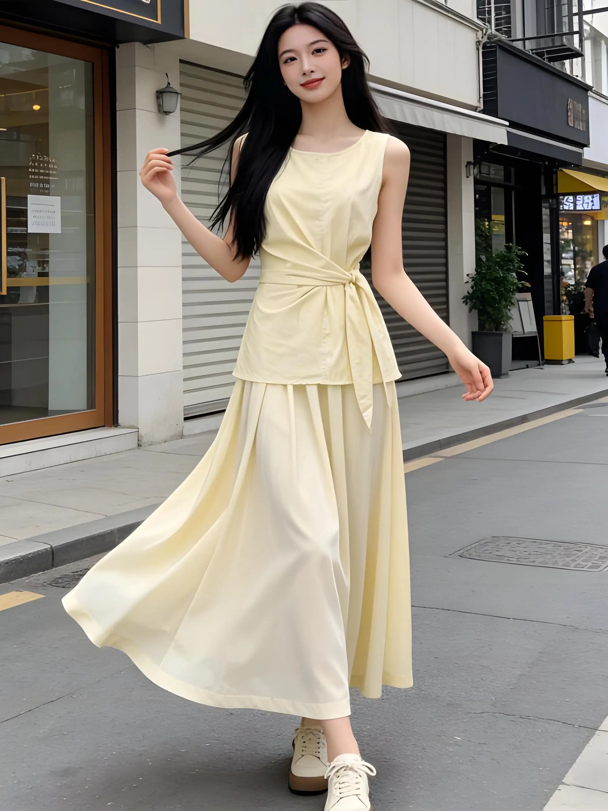 

Летний комплект Slim Fit: топ с круглым вырезом и юбка с высокой талией, повседневный, элегантный