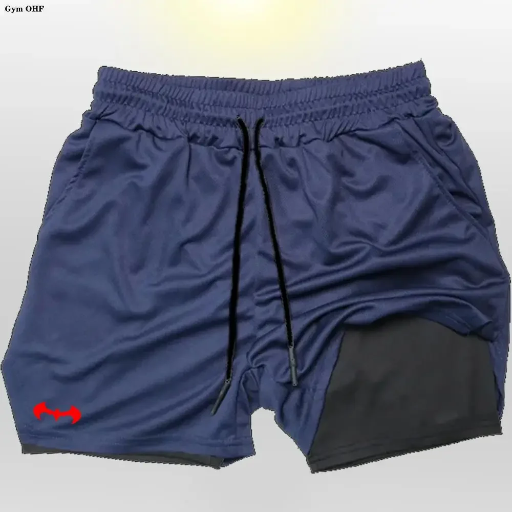 Bat Sport Shorts Men Sportswear Double-deck Running 2 In 1 Beach Bottoms Summer Gym Fitness Training Jogging Short Pants