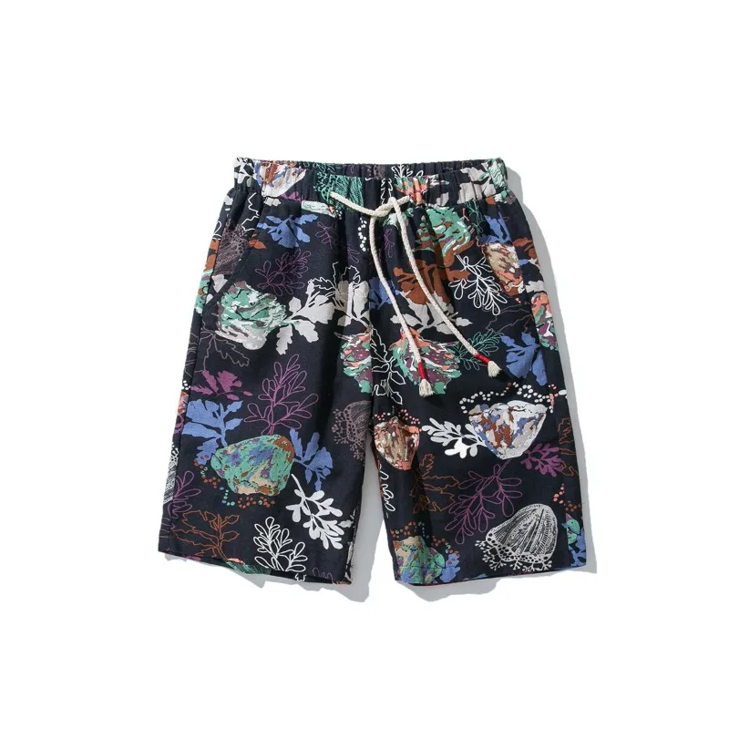 Mens Shorts 2025 Summer Light Thin Lace Up Elastic Waist Beach Printed Shorts Loose Casual Oversized Sports Shorts Men Clothing