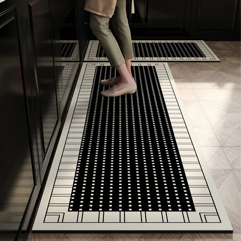 Moderne Küchenteppichmatte, Teppich, Heimdekoration, geometrische Streifen, Kreis, Kettenmuster, Bodenmatte für den Herdbereich, minimalistisches Design