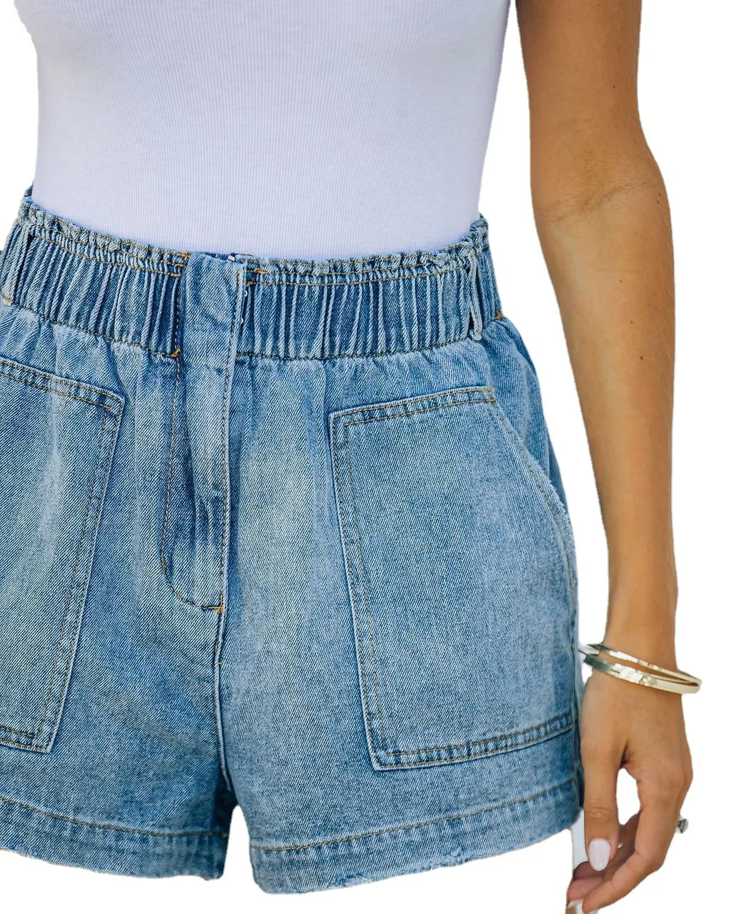 New Elastic Waist Casual Style Denim Shorts for Women's Fashion  Jean Shorts  Slouchy Jeans  Jeans Woman