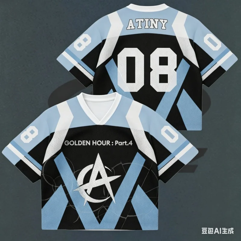 

2026 New Women's Men ATEEZ ATINY 08 Golden Hour Part.4 Cropped Jersey, K-Pop Inspired Short Sleeve Tee, Ideal for Fans Moto
