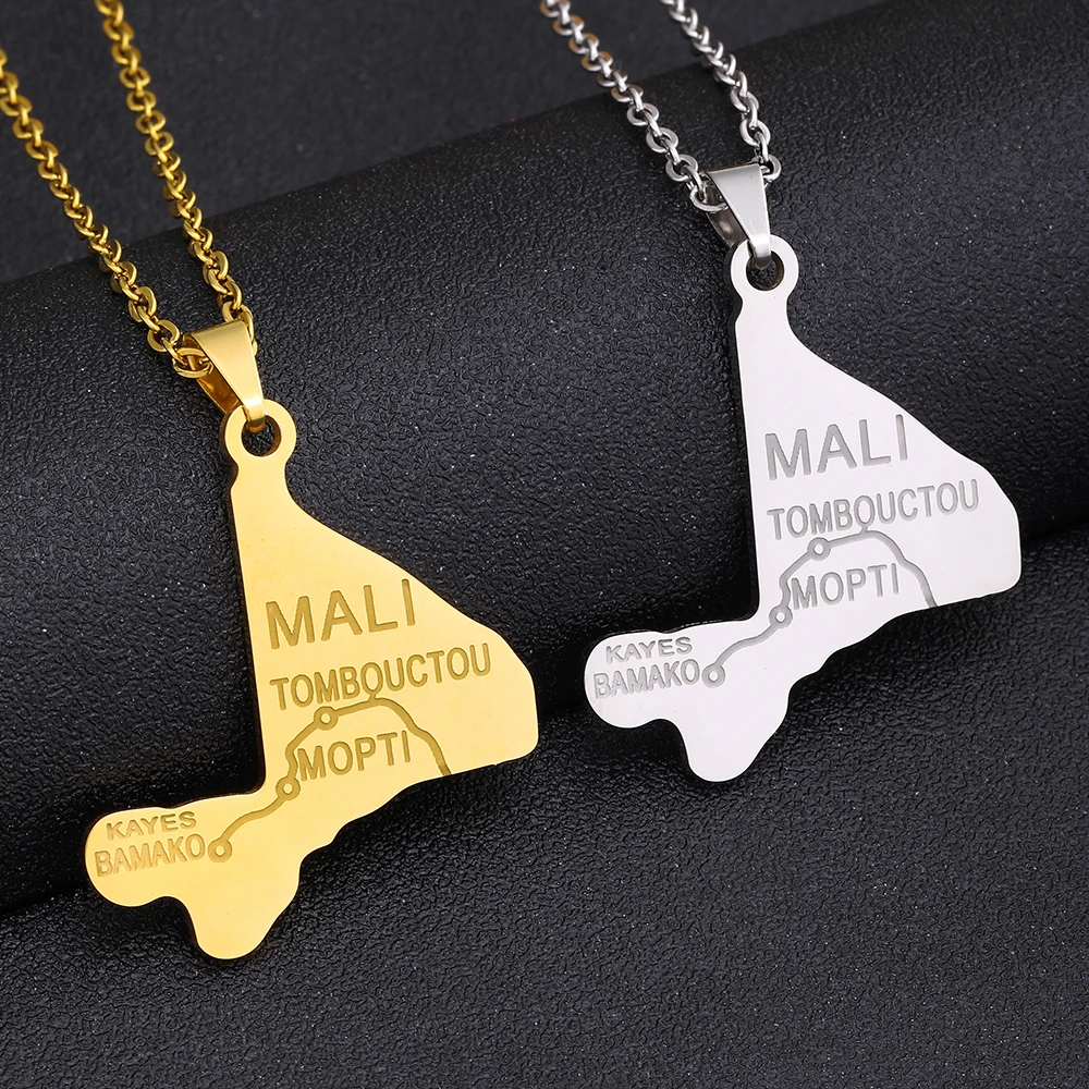 Republic of Mali Map City Pendant Necklace Stainless Steel Gold Silver Color Africa Men Women Country Maps Jewelry Gift