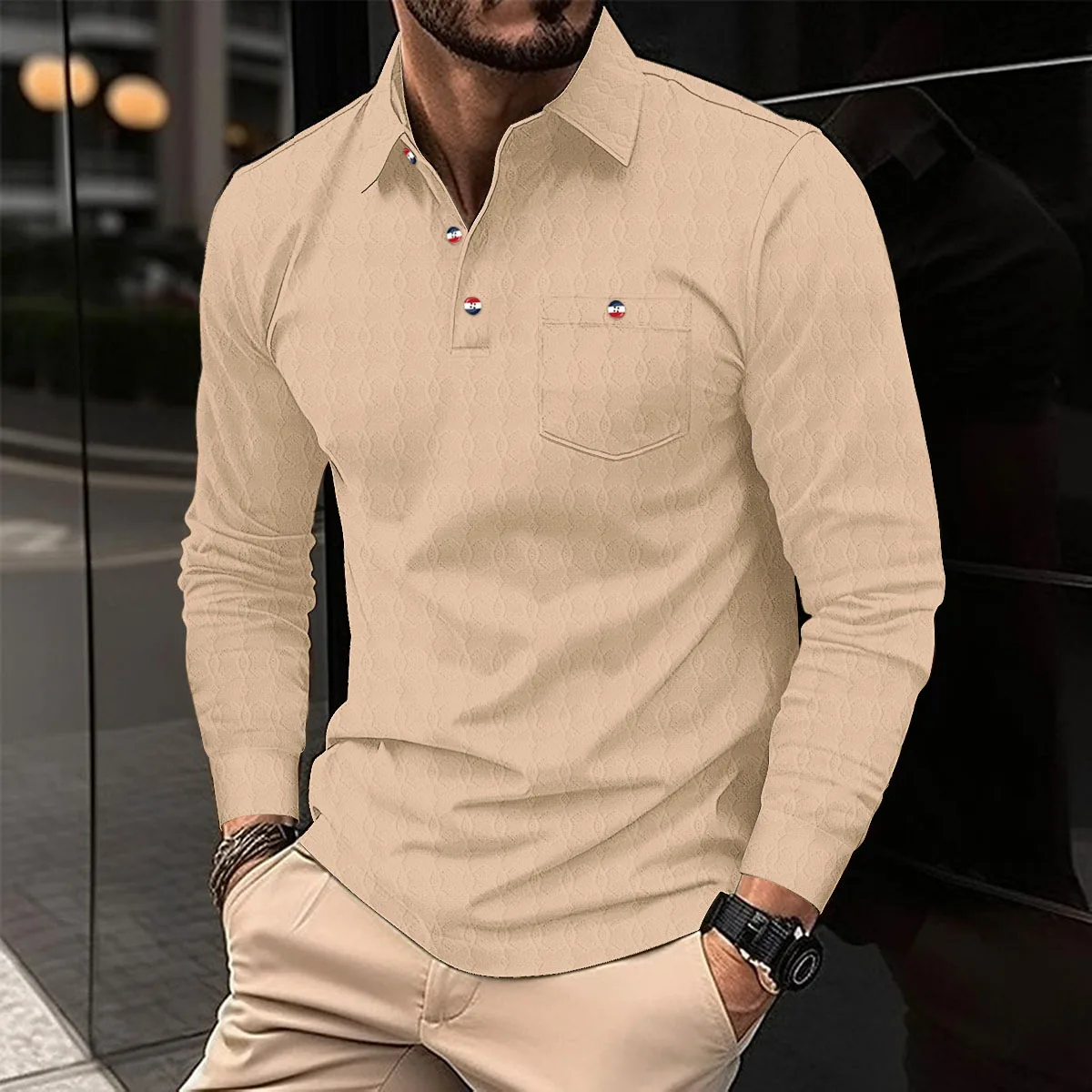 

New breathable and casual men's polo shirt, fashionable and comfortable solid color button men's top clothing