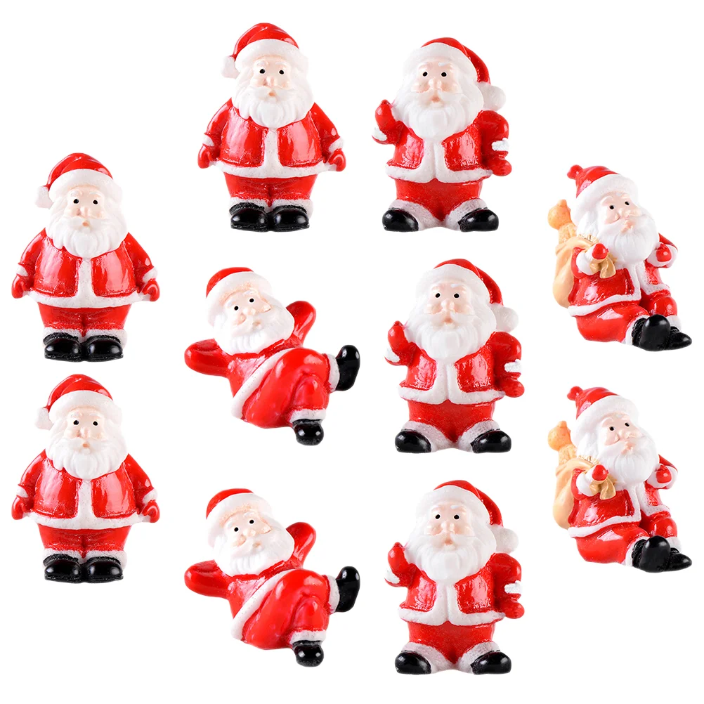 

10 Pcs Snowman Christmas Ornament Santa Claus Miniature Landscape Ornaments Xmas Decor Resin
