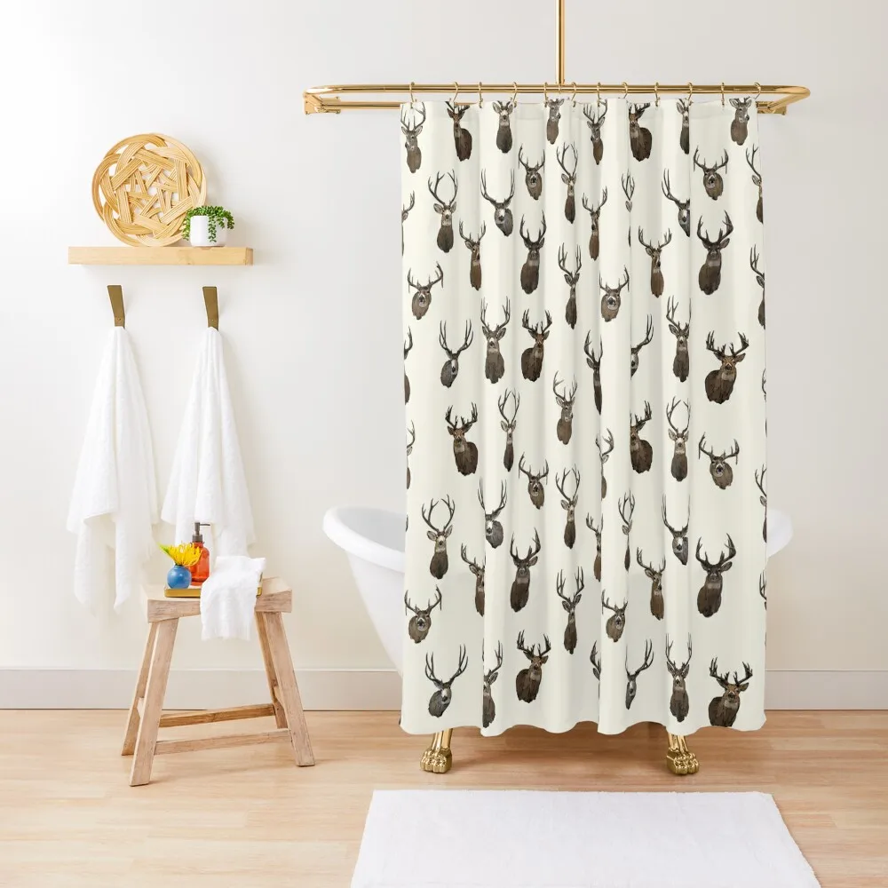 

Rustic, Modern, Big Buck Deer Animal Head Illustration Pattern Shower Curtain For Bathroom Shower For The Bathroom Curtain