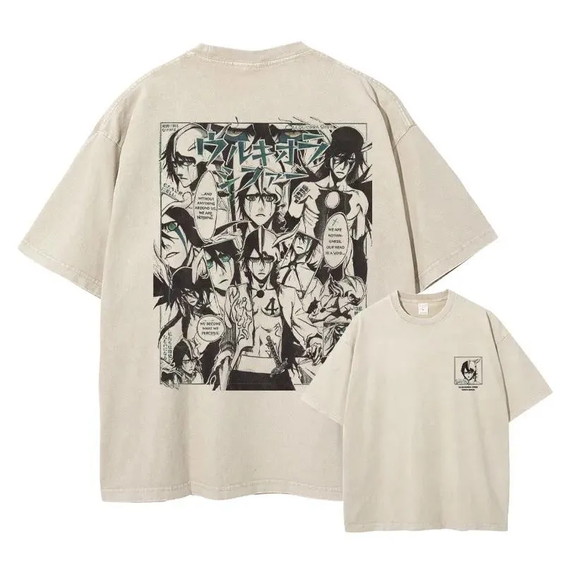 Vintage Washed Bleach Espada Group Graphic Tee Unisex Oversized Anime Streetwear Short Sleeve T‑Shirt