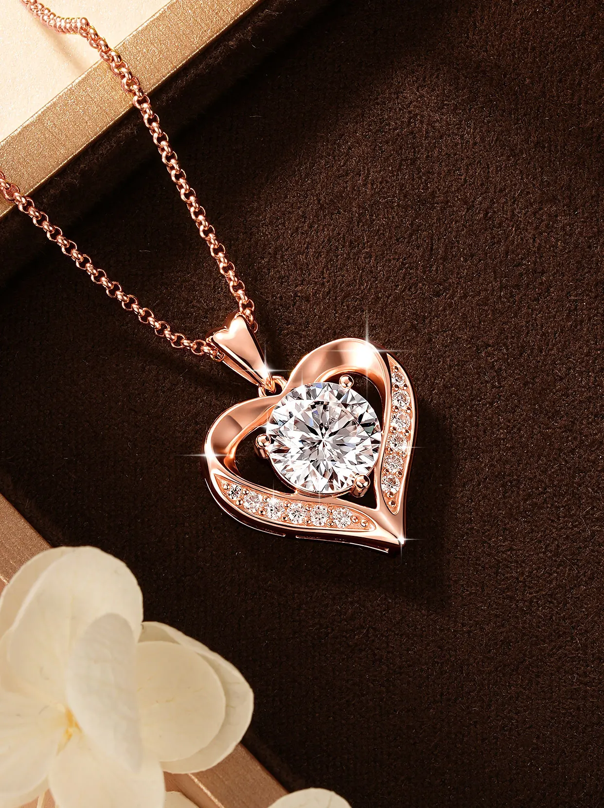 

Heart Pendant Necklace for Women - 925 Silver 1CT/2CT/3CT Moissanite Diamond Necklace Adjustable 45+5cm Chain Eternal Love Jewel