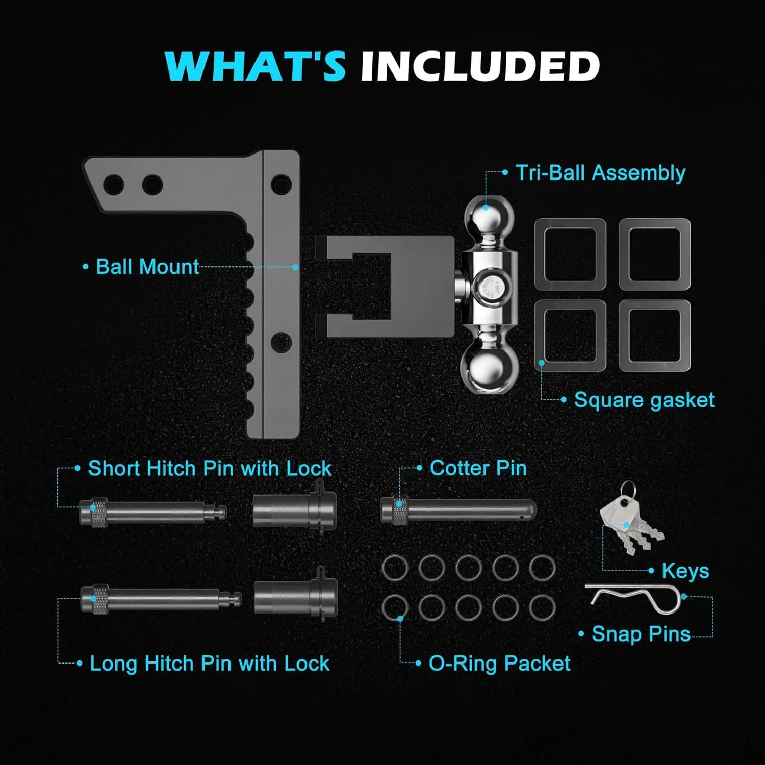 حامل كروي وصلة مقطورة قابل للتعديل، جهاز استقبال مناسب مقاس 2 بوصة، كرة ثلاثية (1-7/8 بوصة × 2 بوصة × 2-5/16 بوصة)، قطرة/ارتفاع 8 بوصة، 12500 GTW، شب عالي التحمل