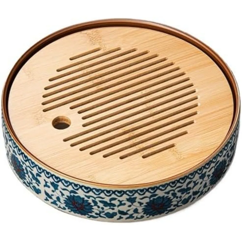 

Чайный сервиз, синий и белый керамический бытовой маленький круглый чайный столик кунг-фу, слив для хранения воды, офисный китайский