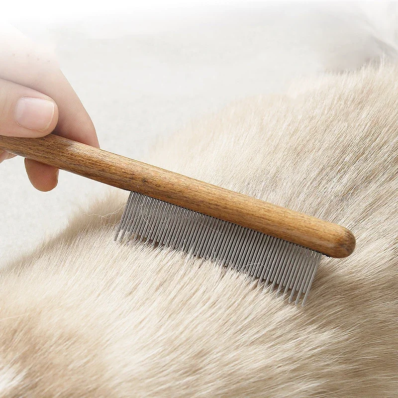 Pet Grooming Cats Comb Wooden Handle Cats Hair Comb Stainless Steel Pet Hair Remover Dog Brush Cleaning Tools Removes Hairs Home