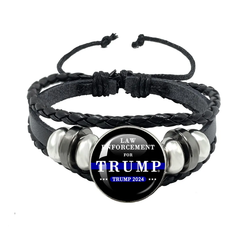 Trump 2024 Flag Bracelet Save America Again Bracelet Pendant Leather Rope Adjustable Bracelet Women Men Jewelry Gift