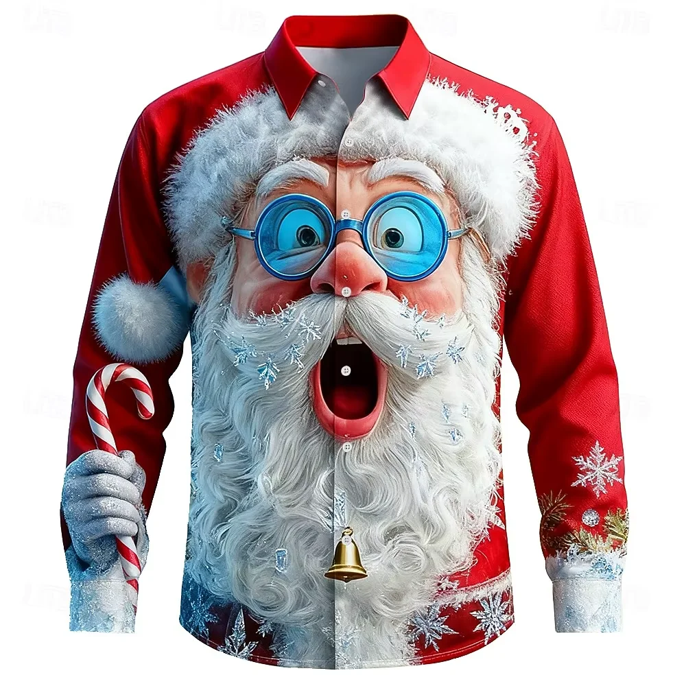 

Fashionable men's 3D printed long sleeved street fashion Santa Claus pattern design new men's shirt autumn long sleeved shirt