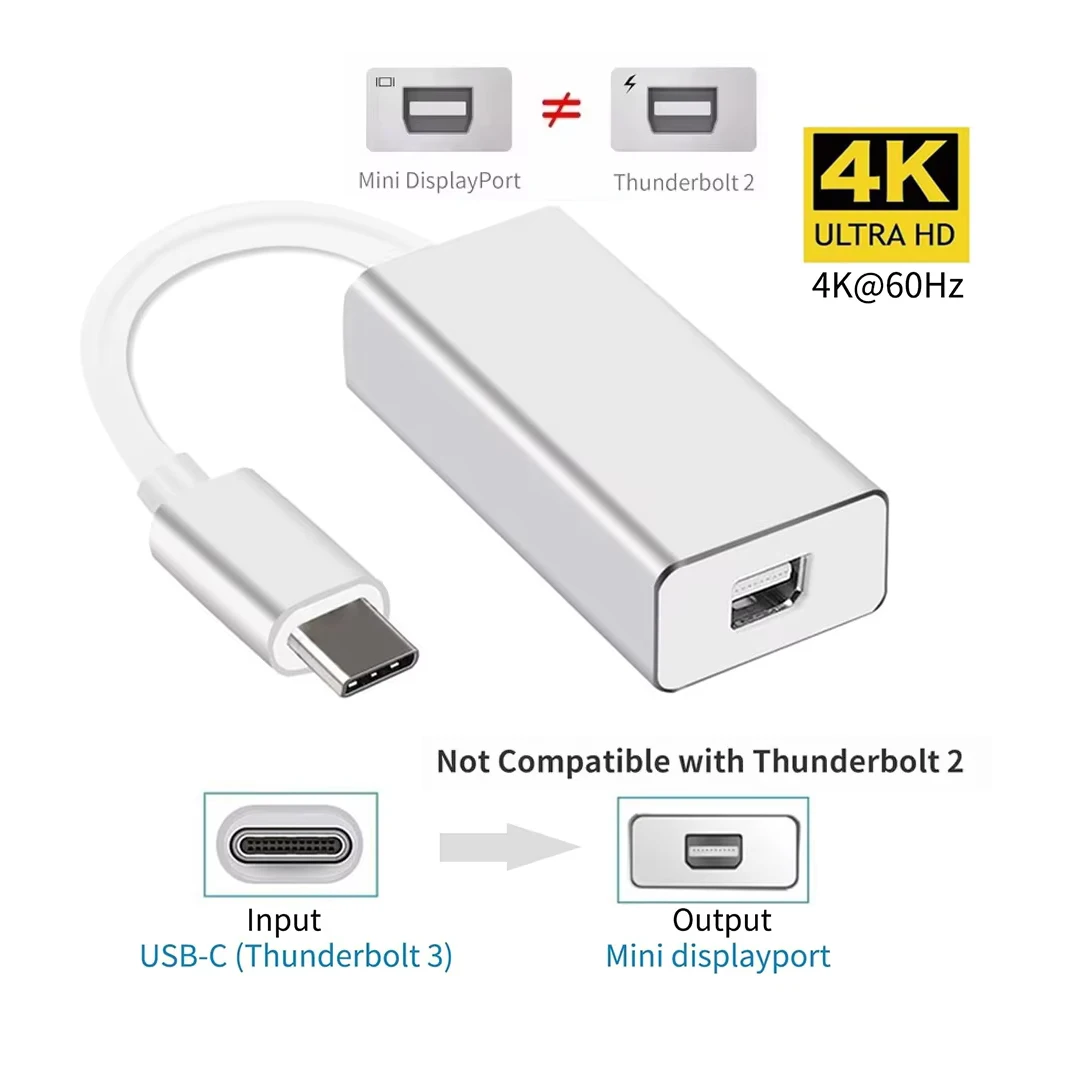 

USB C (Thunderbolt3 Compatible) To 4K@60Hz Mini DisplayPort 1.2(Not Thunderbolt 2) Adapter Video Cable for Laptop to Monitor