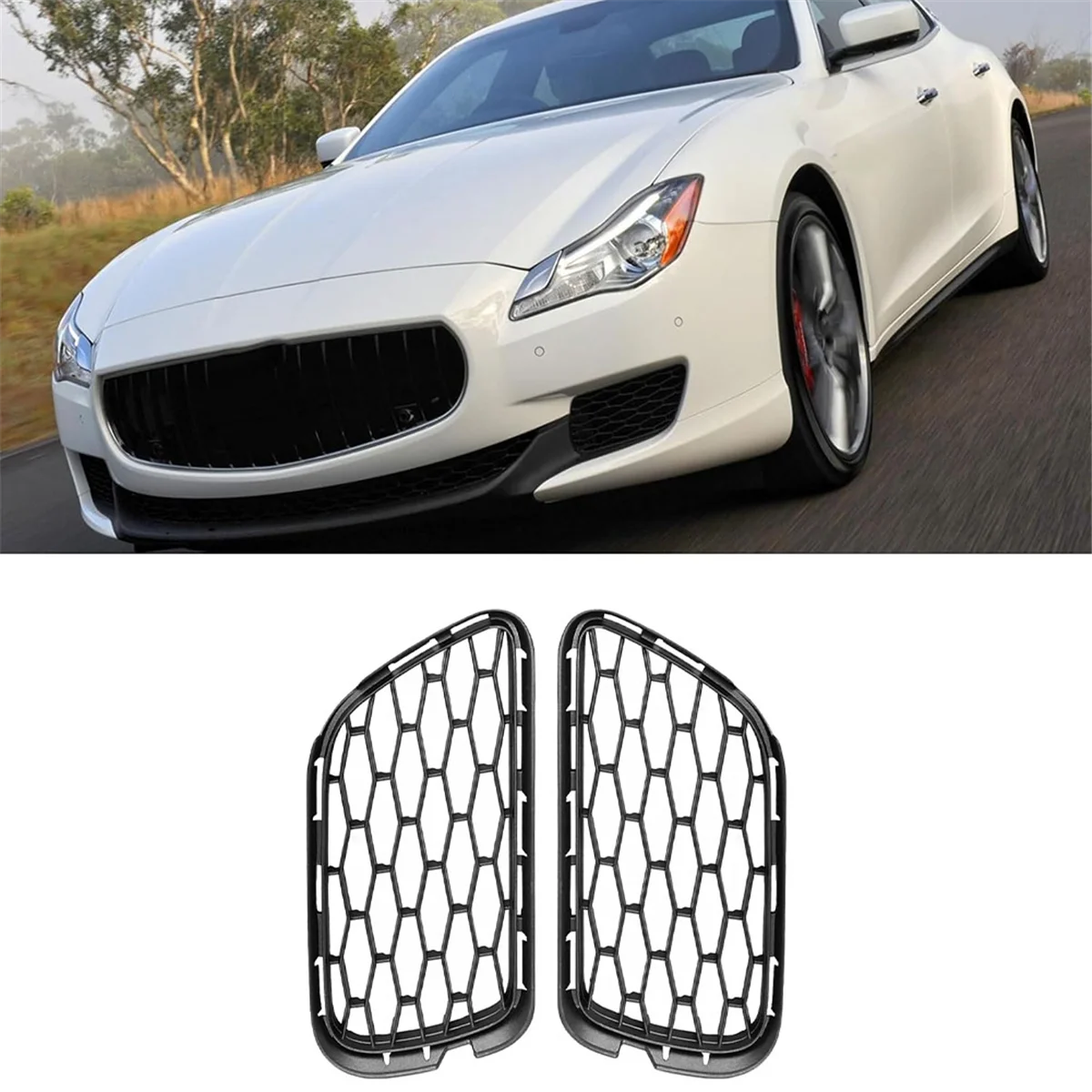 2Pcs Front Left & Right Bumper Air Vent Mesh Grille 670013780 670013781 Fits for Quattroporte 13-16