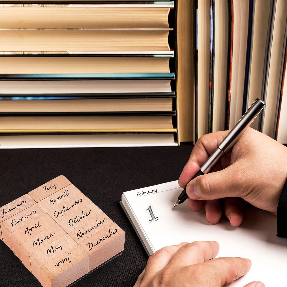 

24 pcs Wooden Stamp Set Month Letter Abbreviation Rubber Seals For Diy Scrapbook Diary Album Craft Kids Educational Projects