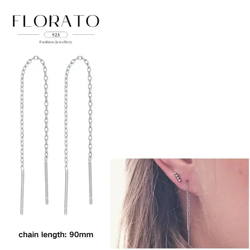 FLORATO 925 Sterling Silber Ohrringe mit Kettenquasten-Anhänger, Zirkon-Silberohrringe für Damen, Trendiger Luxus-Hochzeitsschmuck