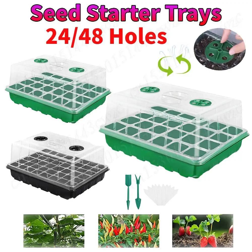

24/48 отверстий, коробка для выращивания семян цветов, стартовый лоток для семян с куполом влажности, садовый лоток для посева для выращивания семян, начиная