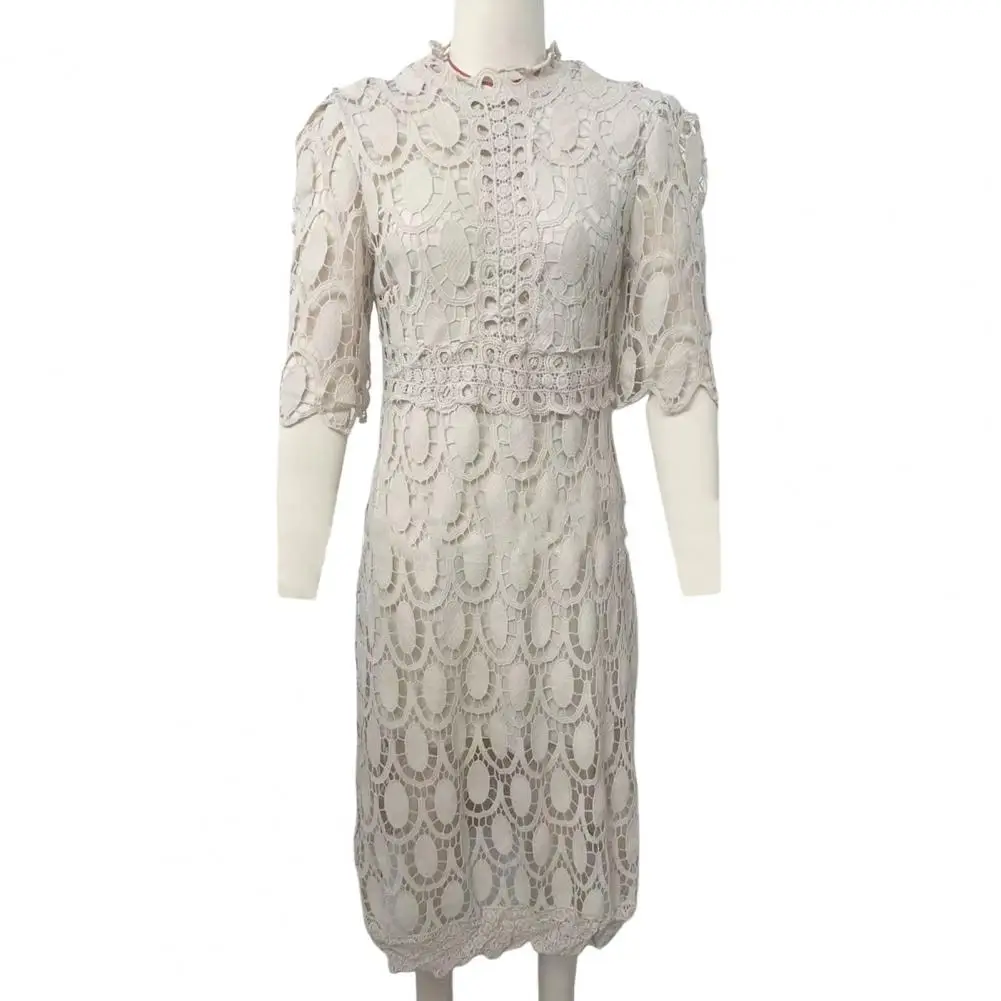 

Женское платье-миди с воротником-стойкой, однотонное двухслойное платье средней длины для торжественных случаев и вечеринок, лето