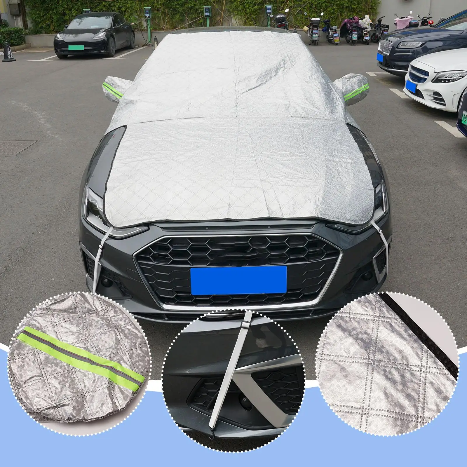 

Универсальное утолщенное покрытие на половину автомобиля для снега, очень большое покрытие для лобового стекла автомобиля, солнцезащитный козырек, защита от мороза, снегозащитный козырек
