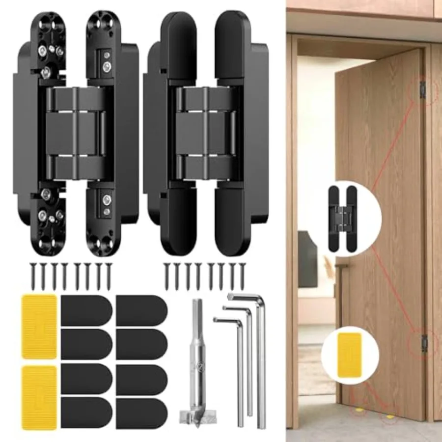 

Hidden Door Hge, visible Door, Hidden Door Hinges for Secret Door 3-Way Adjustable Butt 6 x 2.5 x 1 2PCS (, es