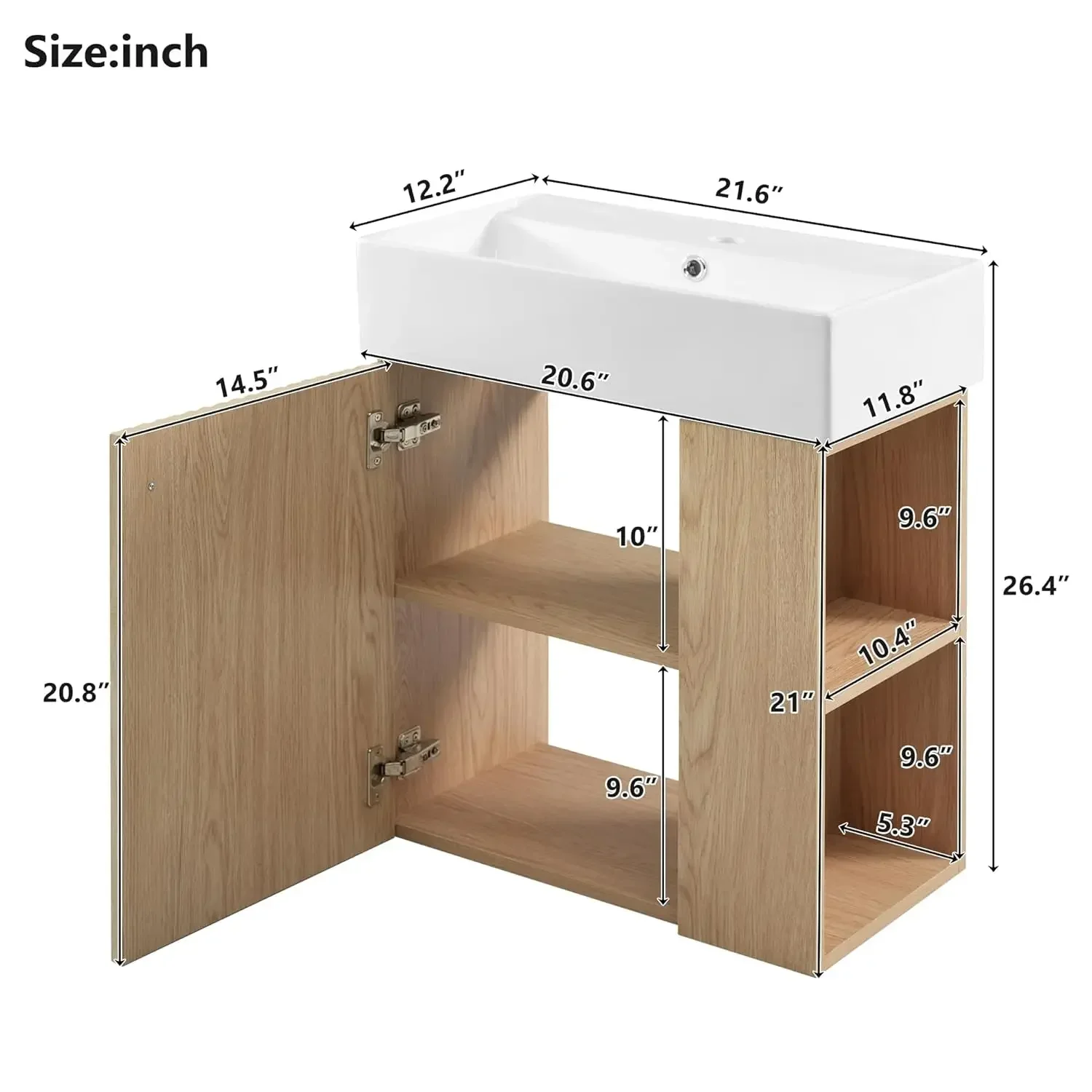20 Inch Bathroom Vanity, Floating Sink Vanity Combo, Modern Wall Mount Bathroom Cabinet with Ceramic Integrated Sink, Custom