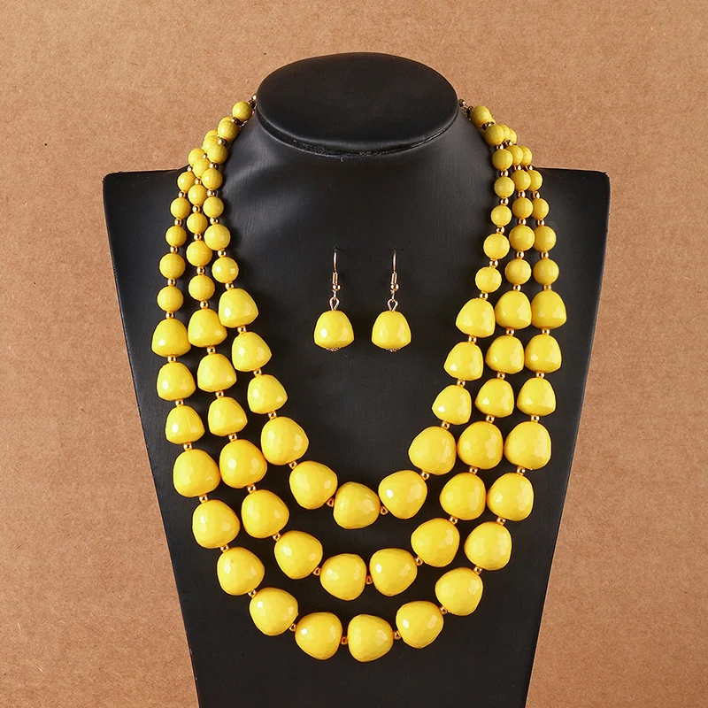 Three Layer Necklace Jewelry Set Party Wedding Bib Beads Necklace Earrings For Women Choker African Necklace Earrings Sets