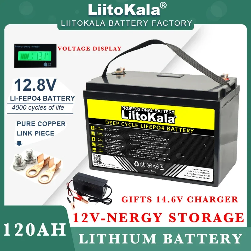 LiitoKala 12V 310ah 280ah 120AH 180ah Akumulator LiFePO4 12.8V Litowo-żelazowo-fosforanowy wózek golfowy Samochód turystyczny 14.6V Ładowarka Bez