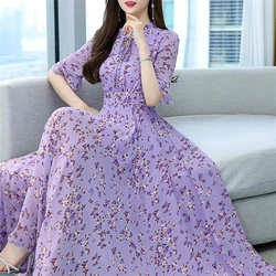 Women Clothing Yellow Floral Chiffon Dress Maxi 2024 New Fashion Prom Beach Casual Summer Elegant Party Evening Long Dresses