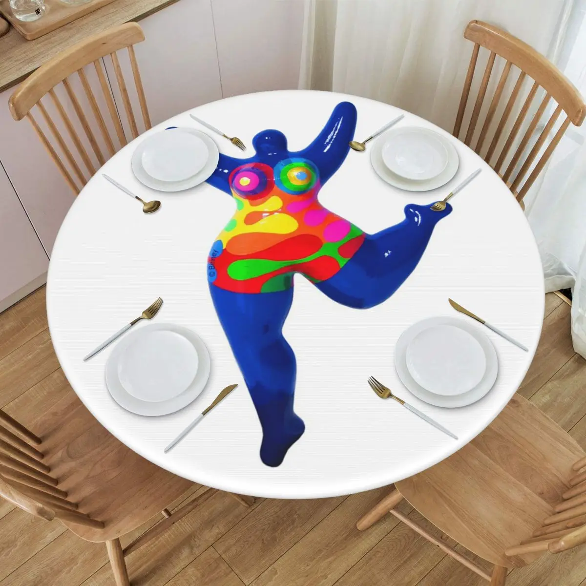 Blue Nana Biriney Tribute To Niki De Saint Phalle Waterproof Round Tablecloth Table Cloth for Kitchen Events Dining Table Cover
