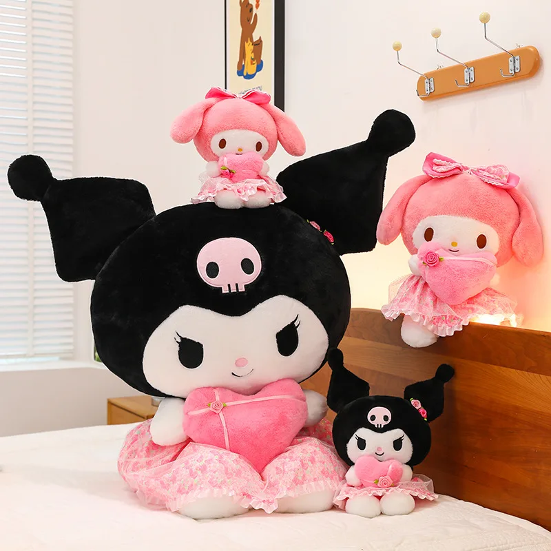 MINISO 24 سنتيمتر أنيمي اللعب Kawaii Kuromi Mymelody الملونة أفخم الحب سلسلة دمية محشوة أفخم استرضاء دمية عيد ميلاد هدايا عيد الحب