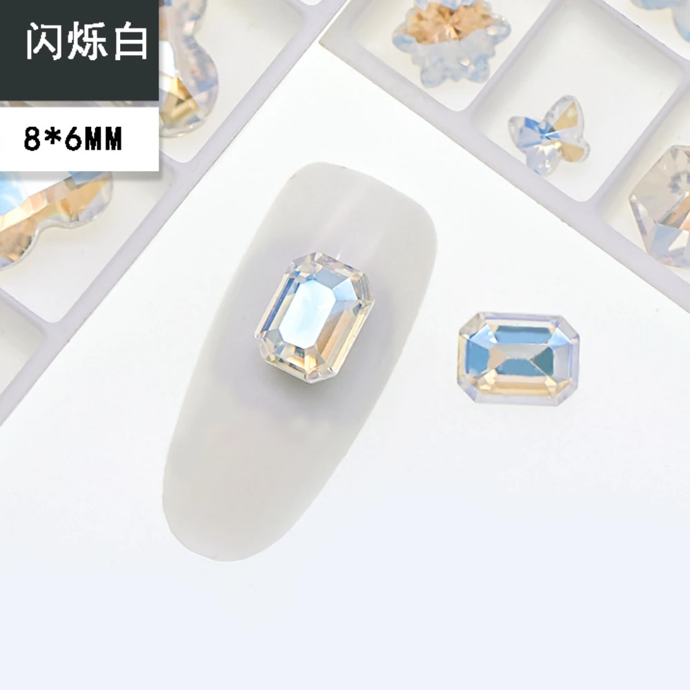 أظافر بيضاء لامعة ماسية ، قاع مدبب ، فلاش فائق ، دهون فأس القلب ، فن مربع ، إكسسوارات ديكور ، K9 #6