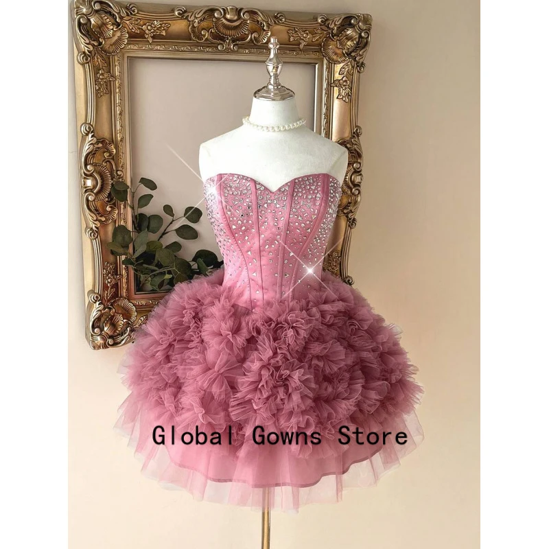 

Tulle Homecoming Dresses Sparkling Teens Cocktail Dresses Ball Gown Short Cocktail Performance Prom Dresses for Junior Customize