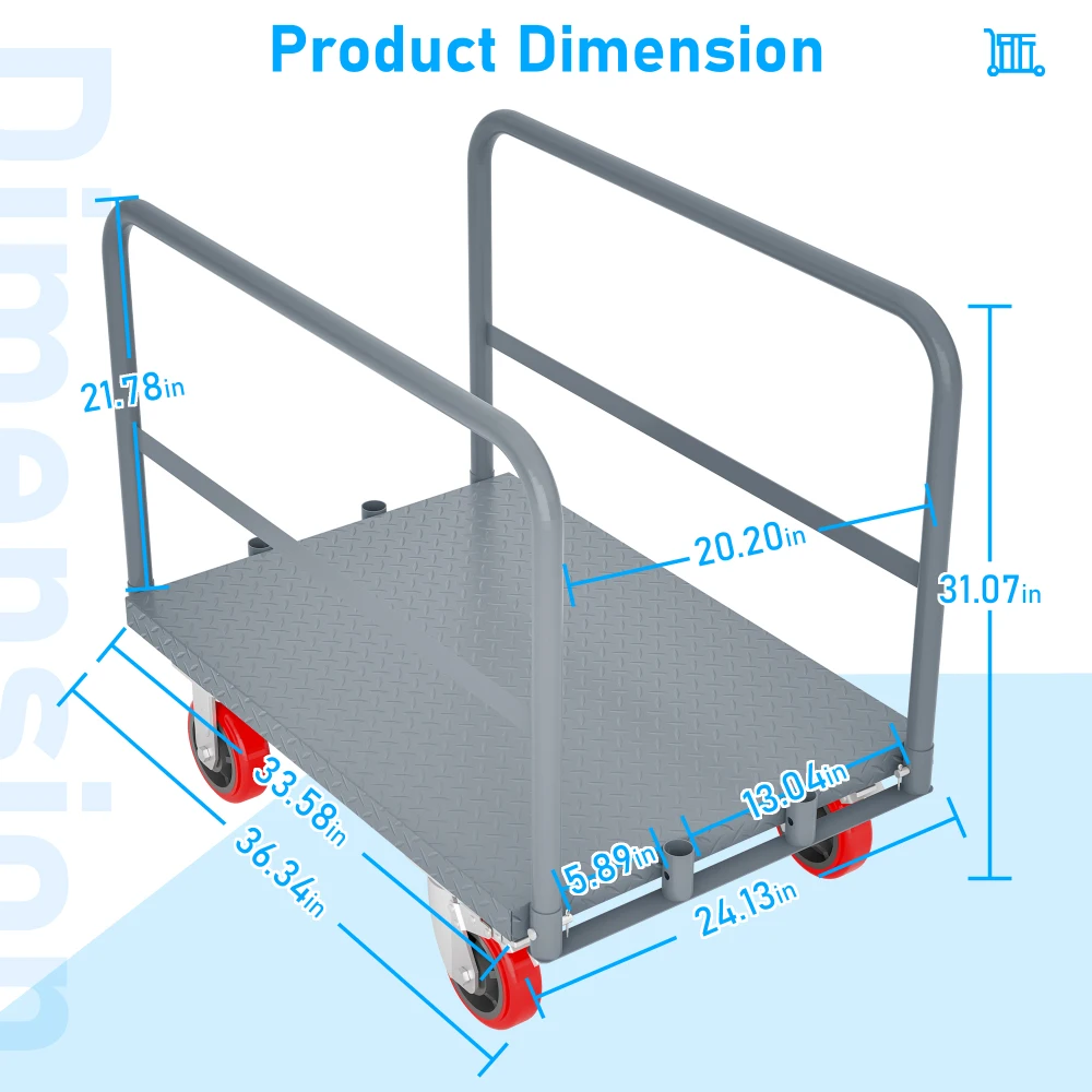 Steel Panel Truck, Heavy Duty Drywall Cart Lumber Cart Platform Truck Flat Cart, 2000lbs, 6