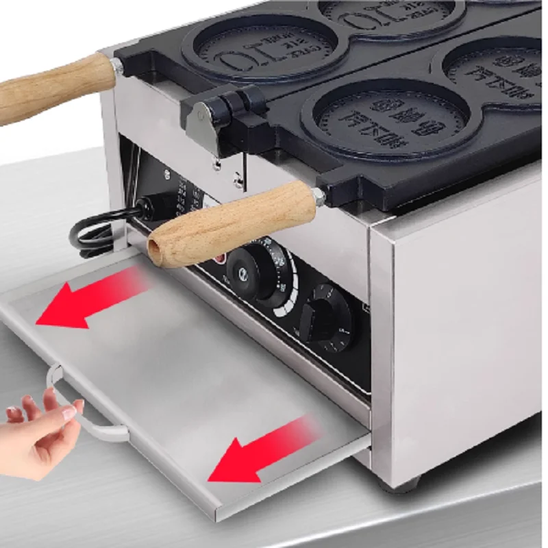 Máquina comercial de waffle de moeda antiaderente, máquina de waffle, lanche, pão, redondo, temporizador, 220v