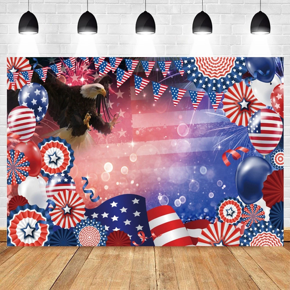 July 4th Independence Day Photography Backdrop Colorful Balloon Statue of Independence American Flag Photocall Photo Background