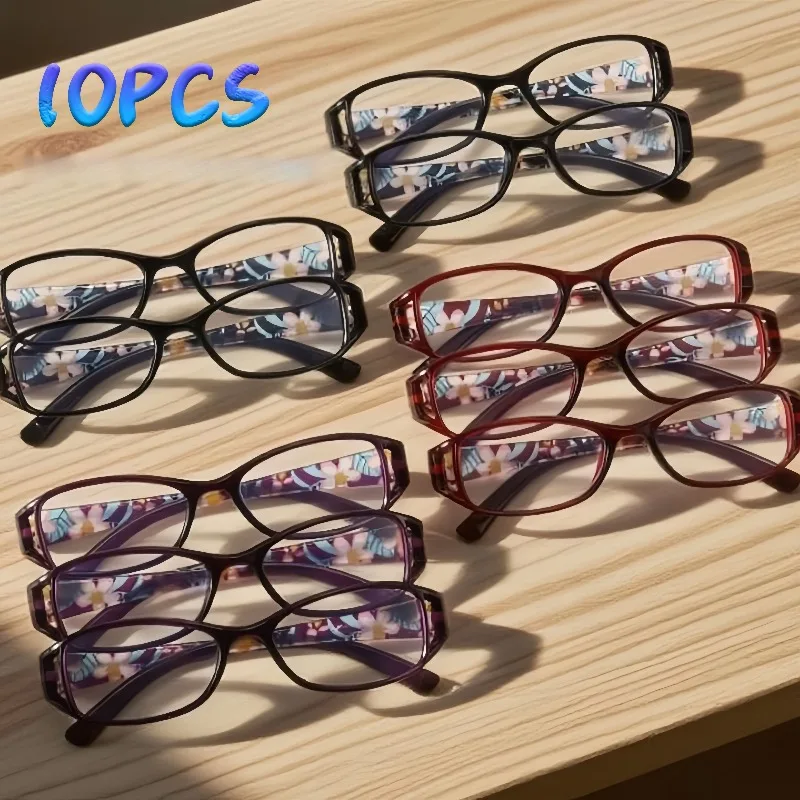 

10-Pack Women's Floral Reading Glasses Square Frames For Reading, PC, Crafts & Low Vision
