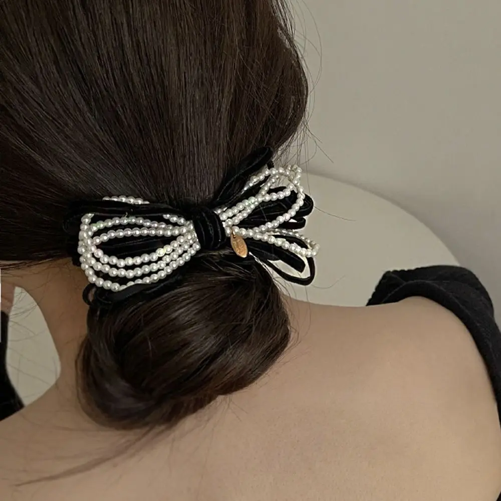 Милые заколки для волос с бантом-бабочкой, милые Элегантные Бархатные заколки для волос с жемчужинами и бантом, модные заколки для волос для женщин и девочек