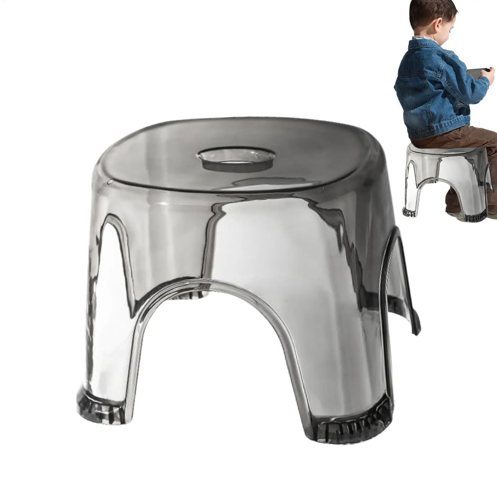 Bathroom Bath Stool Non-Slip Transparent Shoe Change Stool Toilet Plastic Low Stool for Bathroom Bedside Shower Corner Bench