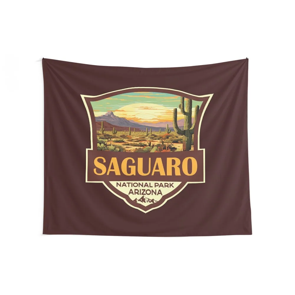 Saguaro National Park Illustration Retro Badge Tapestry Wall Carpet Decoration Wall Tapestry