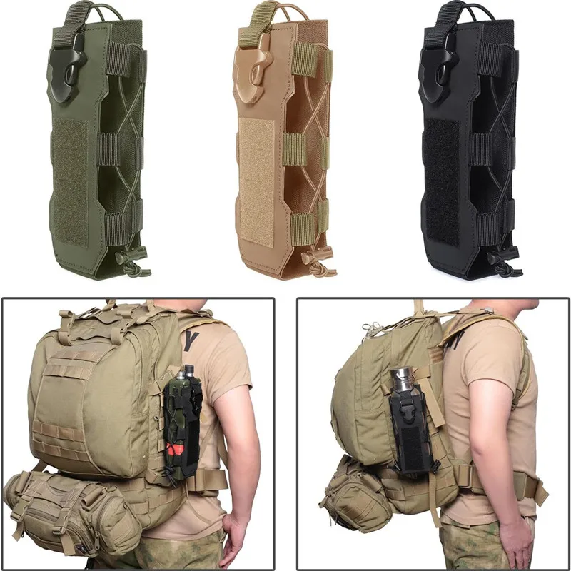Bolsa Táctica Molle para Botella de Agua, Funda para Botella, para Camping, Caza, al Aire Libre, con Cordón, Porta Botella, Bolsa de Transporte
