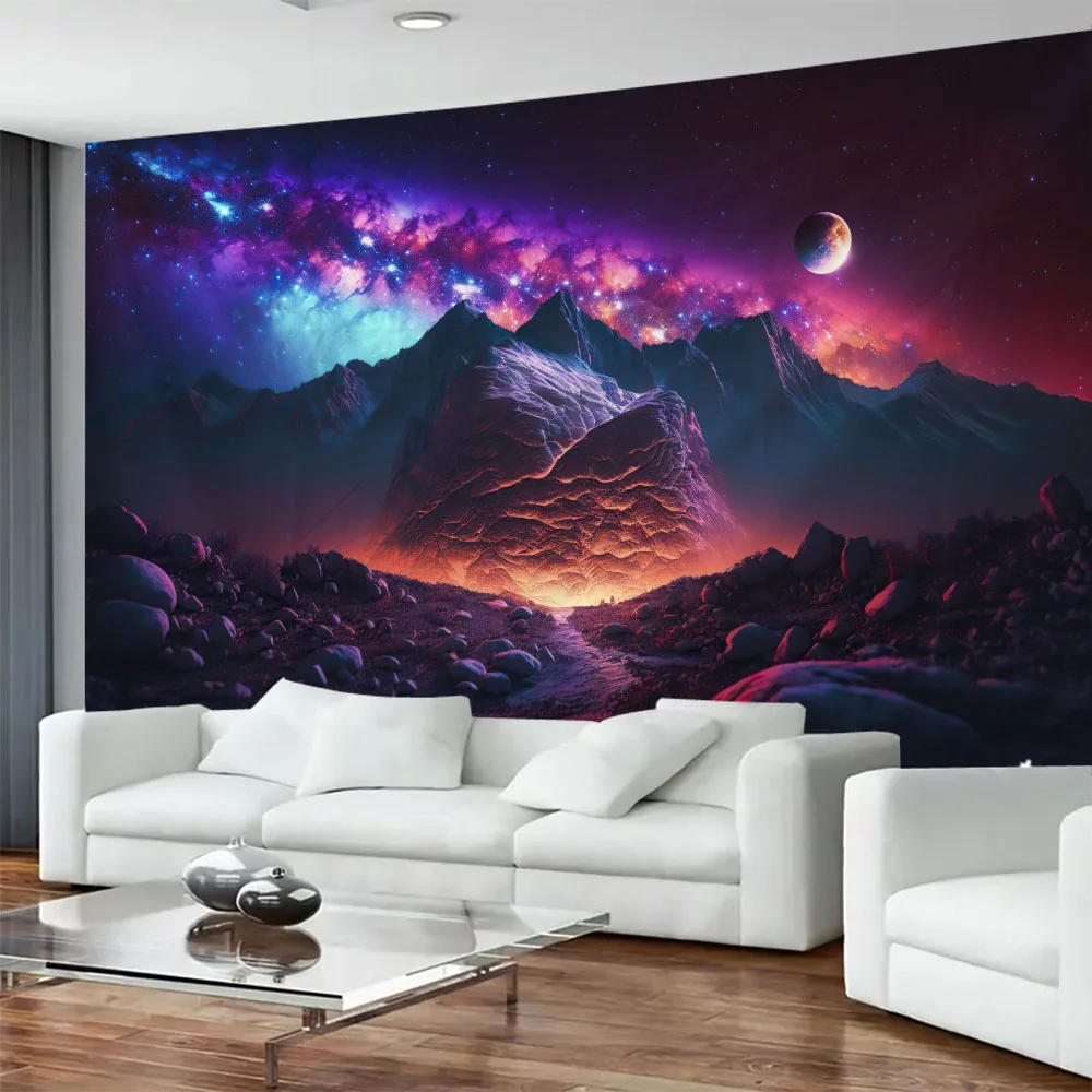 Aesthetic Starry Sky Planet Space Tapestry Wall Hanging Blanket Party Background Poster - Decorative Galaxy Night Sky Art