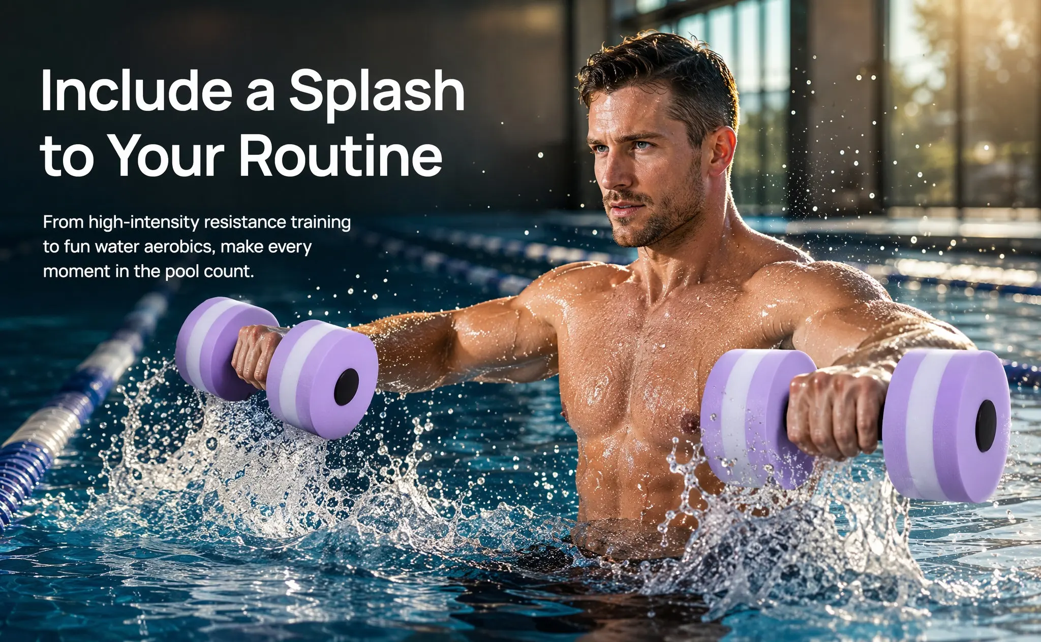 2Pcs Purple Aquatic Dumbbell Set Eva Foam Water Barbells for Pool Aerobics Flexibility Core Strength Resistance Training Fitness