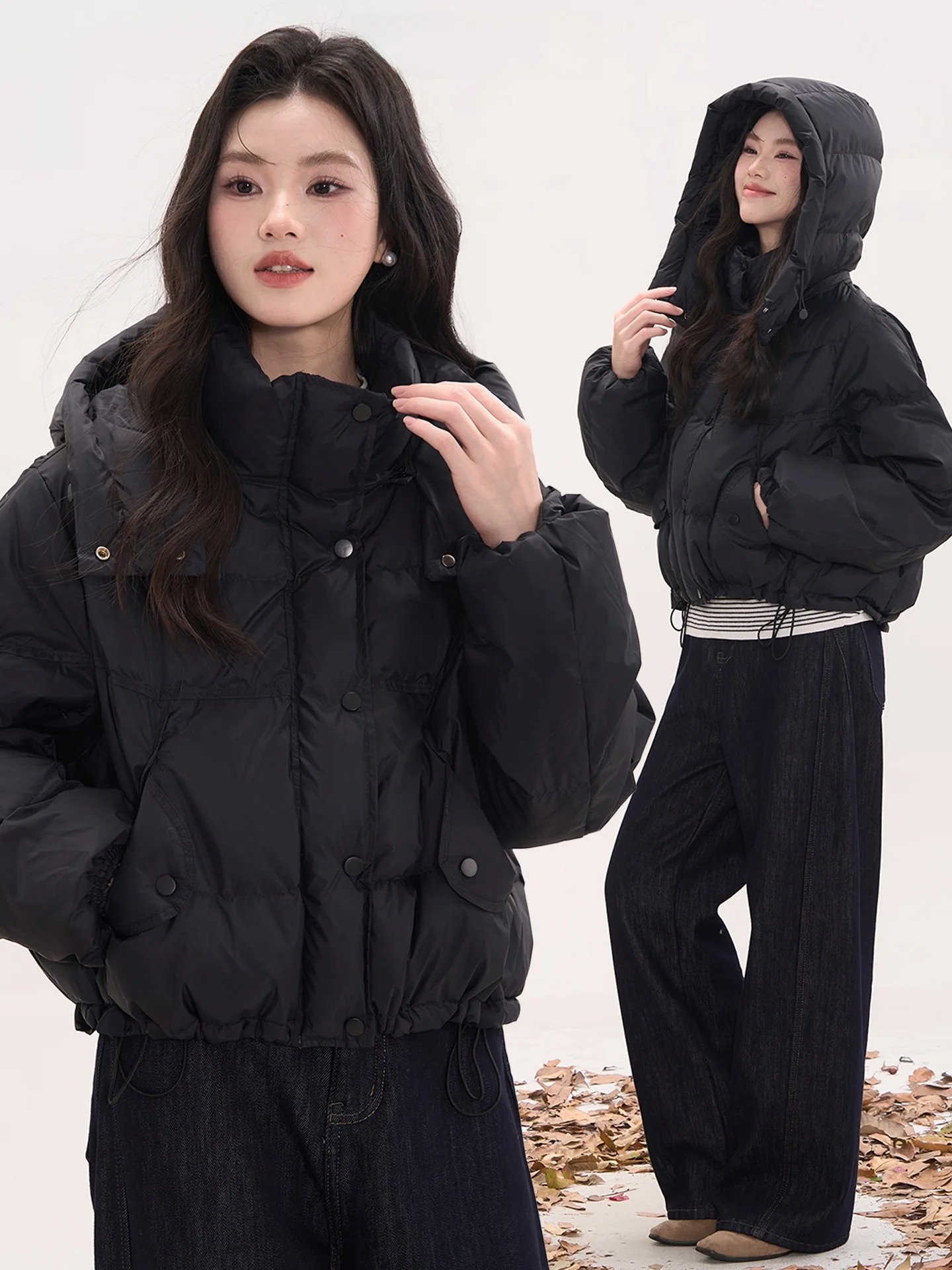 

Heme Wind's Secret ort Hooded down Jaet Women's Winter Warm Bread Coat Casual Sle Pure Color Single Button Closure