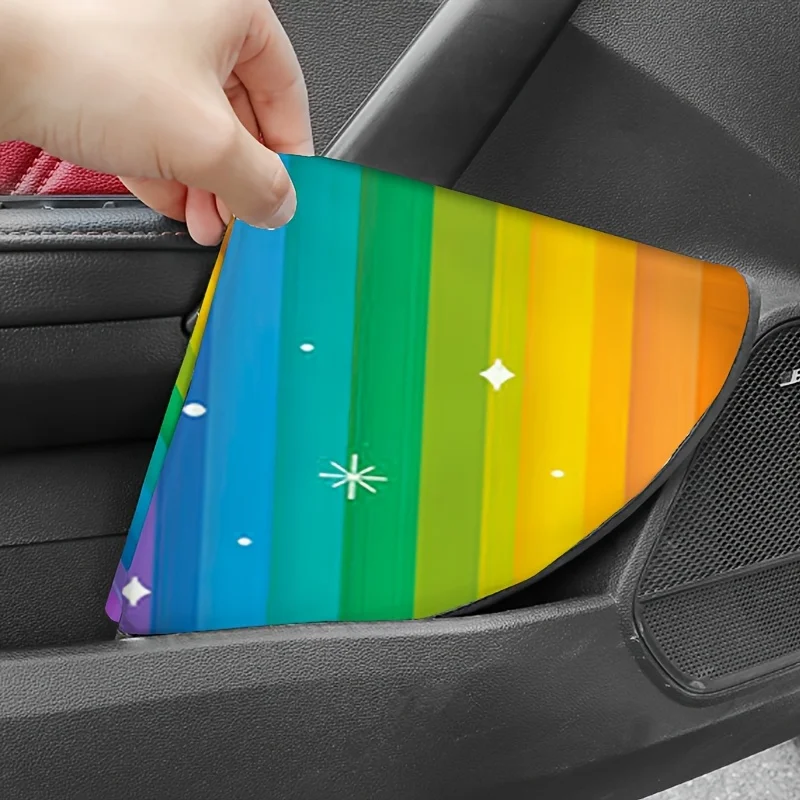 Rainbow Gradient Steering Wheel Sun Shield, Vibrant Stripe Design, Effectively Shades Sunlight, Boosts Driving Visual Appeal, Un